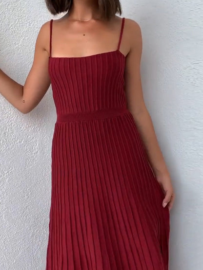 Pleated Spaghetti Strap Midi Dress