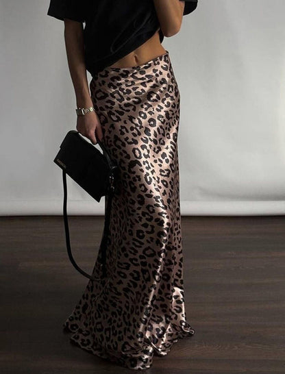 Leopard Print Satin Maxi Skirt