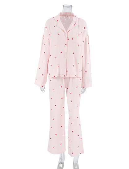 Heart Print Long Sleeve Pajama Set