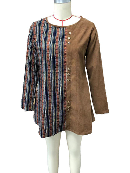 Buttoned Patchwork Boho Top