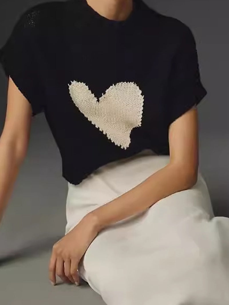 Heart Print Knit Crop Top