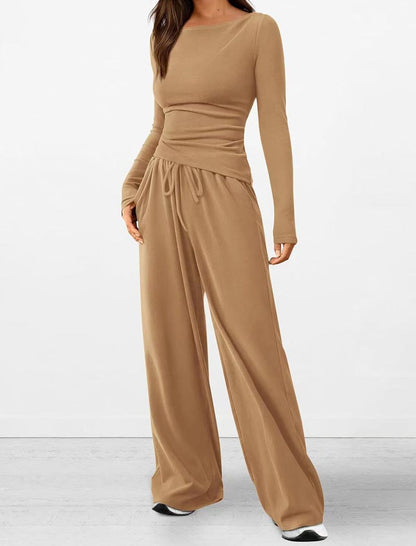 Wide-Leg Lounge Pants and Long Sleeve Top Set