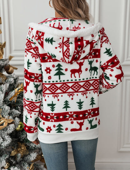 Festive Zip-Up Hooded Cardigan