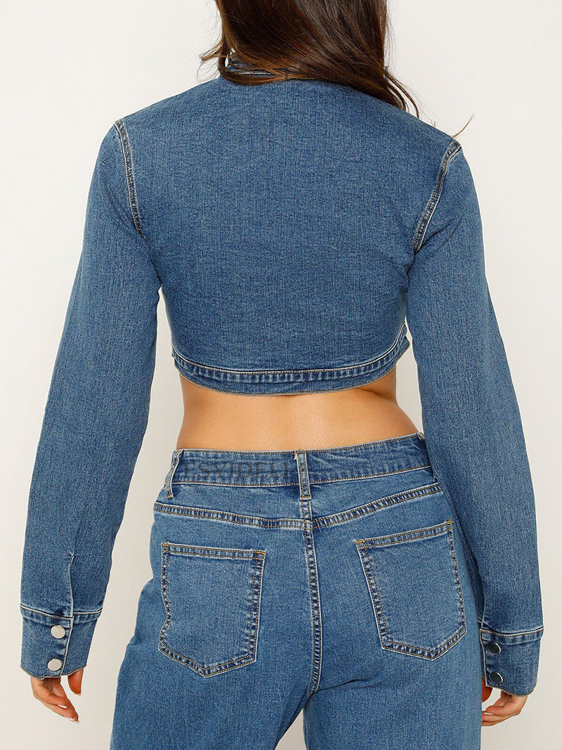 Cropped Zip-Up Denim Jacket