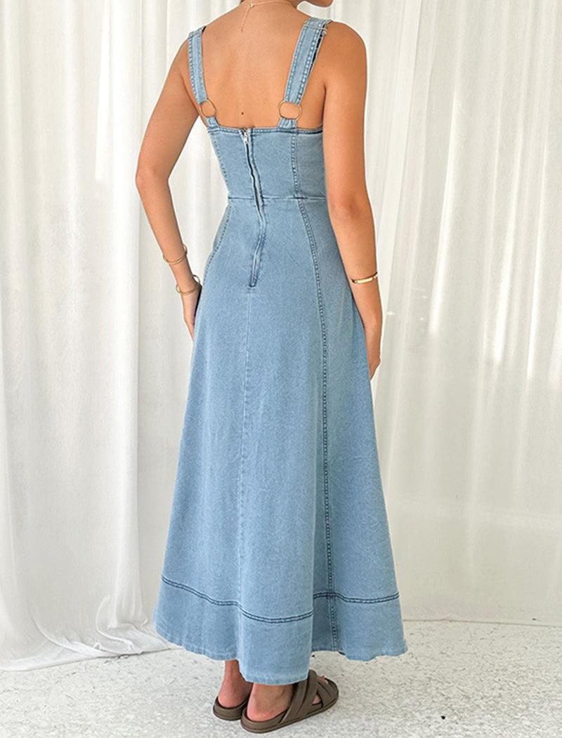 Buttoned Denim Maxi Dress