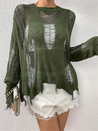 Distressed Sheer Sweater