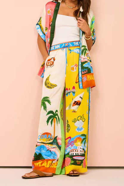 Tropical Print Shirt and Pants Set