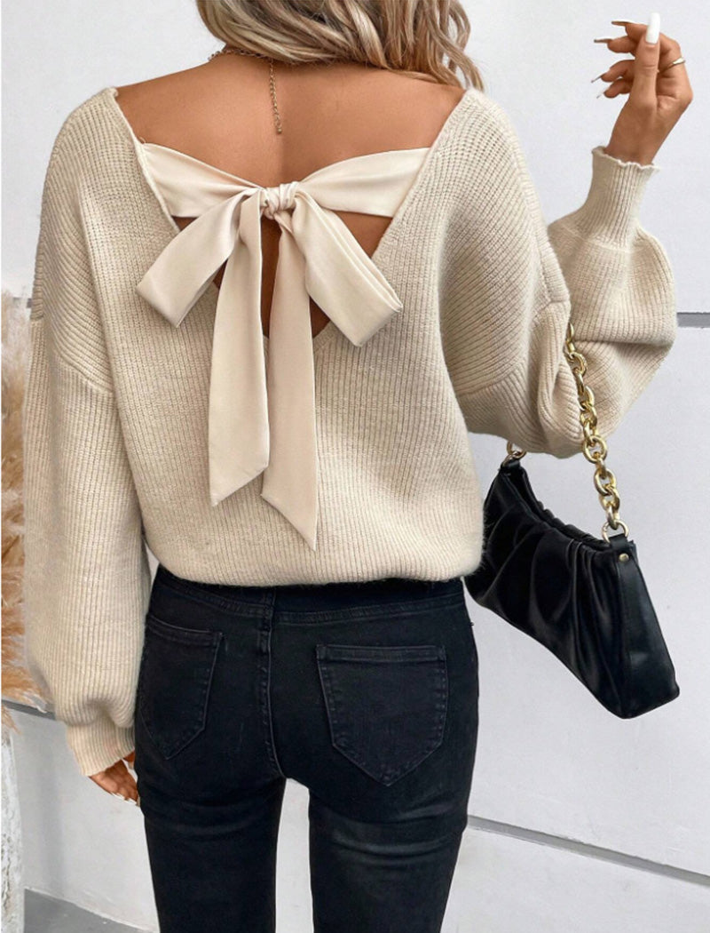 Open-Back Sweater with Bow Detail