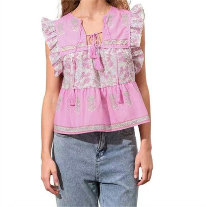 Patchwork Flutter Sleeve Top