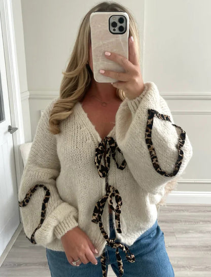 Tie-Front Knit Sweater with Heart Accents