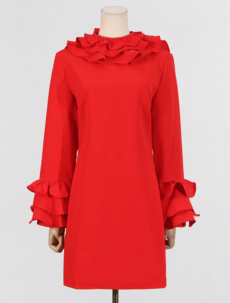 Flared Sleeve Dress with Waist Paneling