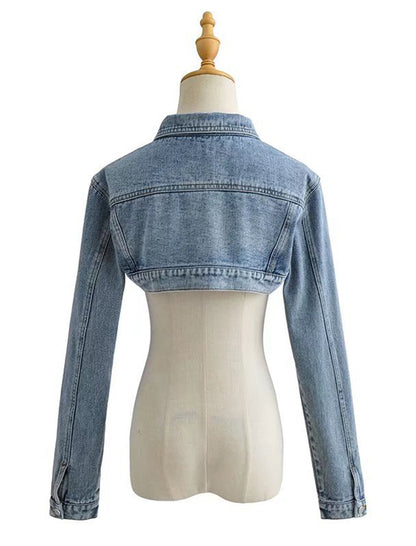 Cropped Button-Up Denim Bolero Jacket