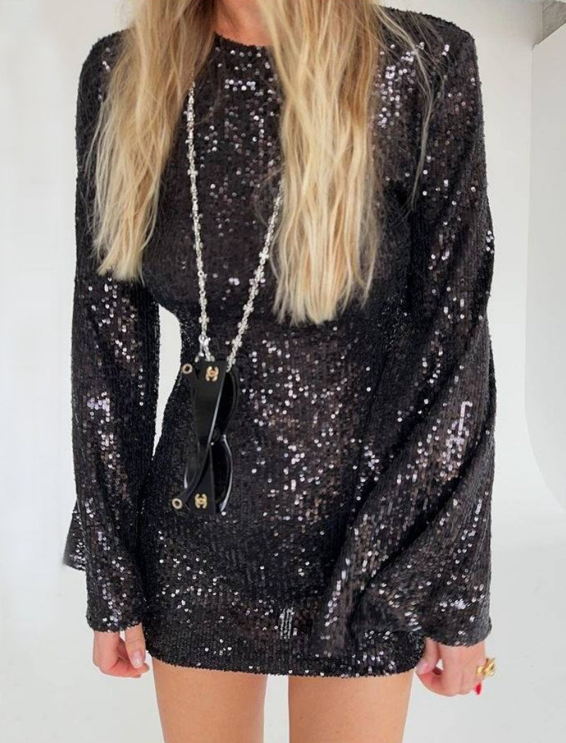 Sequin Bell Sleeve Mini Dress