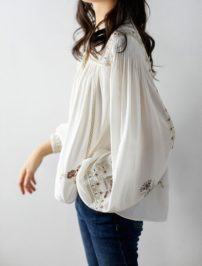 Stand Collar Loose Fit Printed Shirt