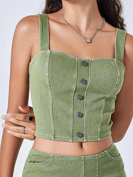 Button-Front Crop Top