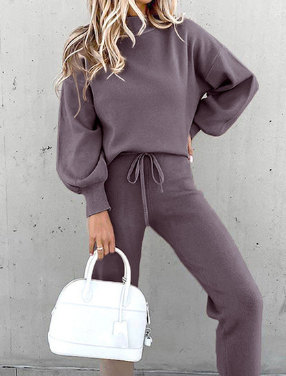 Long Sleeve Top and Elastic Waist Pants Set