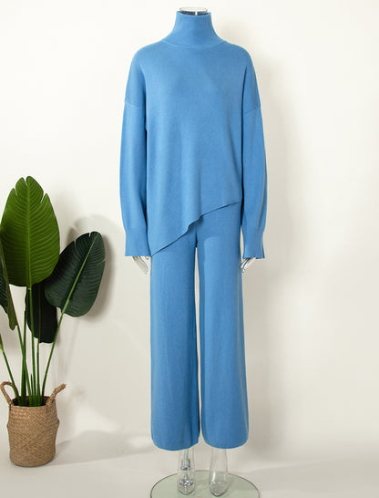 Asymmetrical Sweater and Knit Wide-leg Pants Set