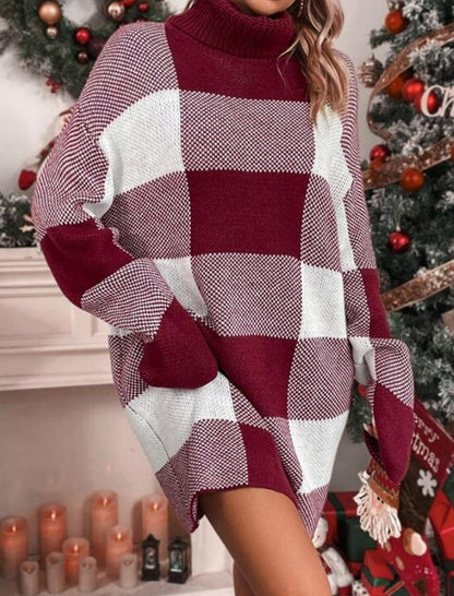 Plaid Color-block Sweater Dress