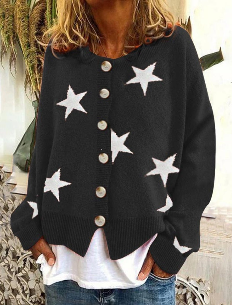 Knit Cardigan with Star Button-Front Top