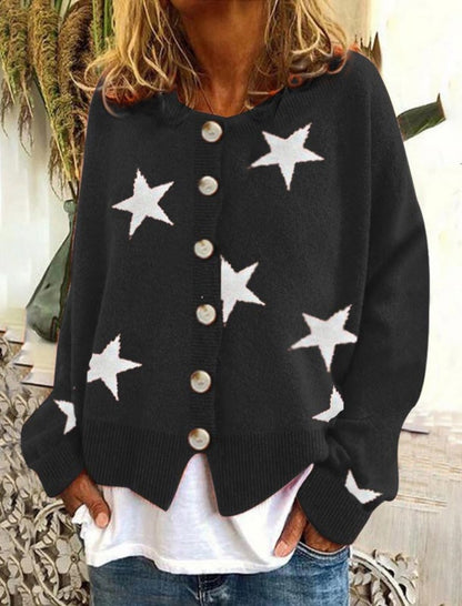 Knit Cardigan with Star Button-Front Top