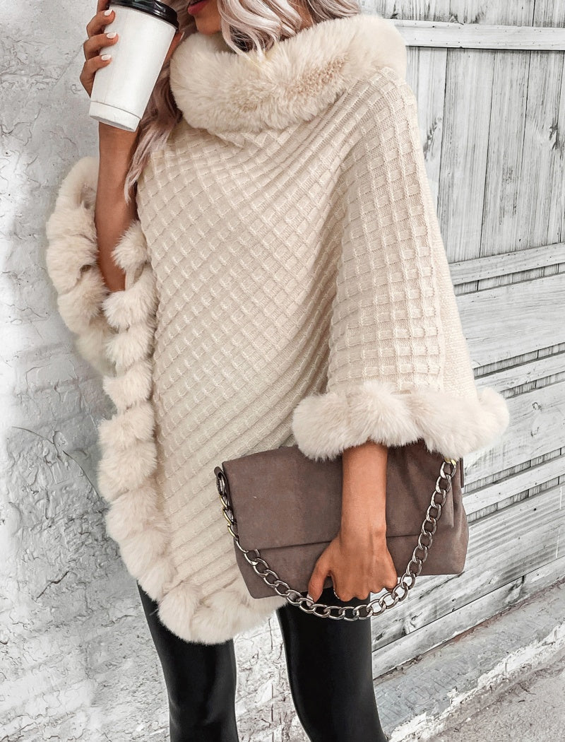 Chic Poncho with Faux Fur Trim