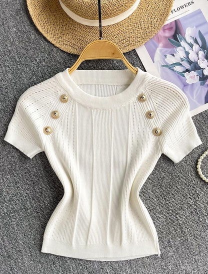 Button Accent Short Sleeve Top