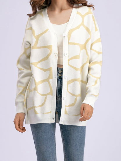 Giraffe Print Button-Up Cardigan