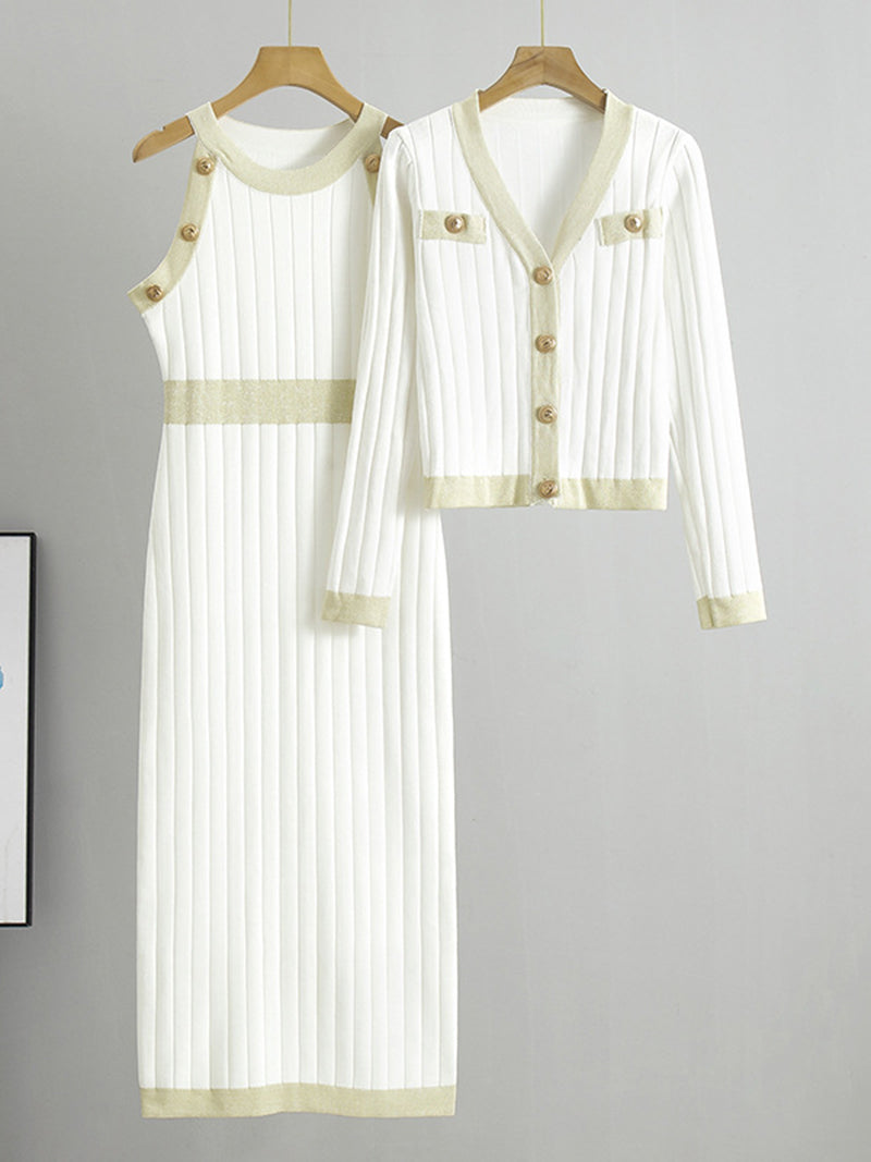 Button Knit Cardigan and Dress Set