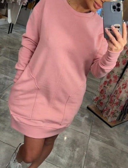 Cozy Pocketed Long Sleeve Mini Dress