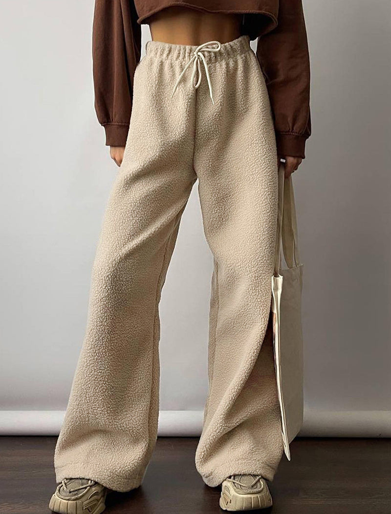 Wide-Leg Plush Drawstring Lounge Pants