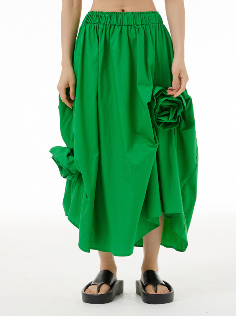 Asymmetrical Gathered Floral Midi Skirt