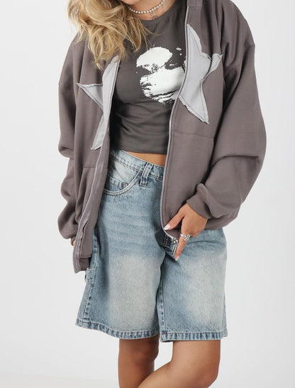 Zip-Up Hoodie with Star Applique