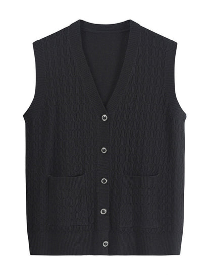 Button-Up Knit Vest with Front Pockets