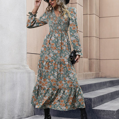 Floral Print Smocked Maxi Dress