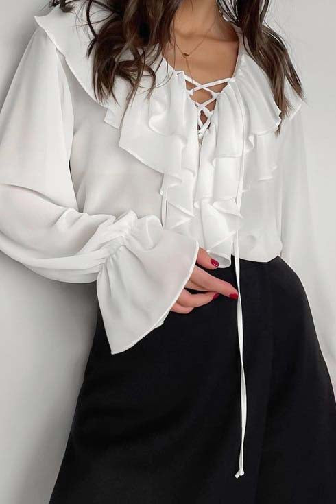 Ruffled Lace-Up Shirt