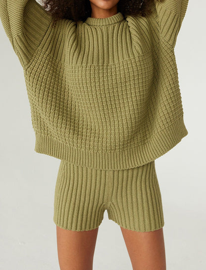 Ribbed Knit Sweater and Shorts Set