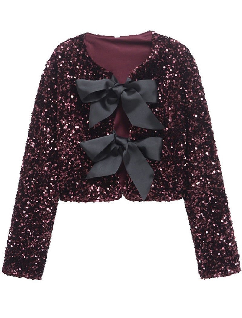 Glitter Bow-Tie Crop Cardigan