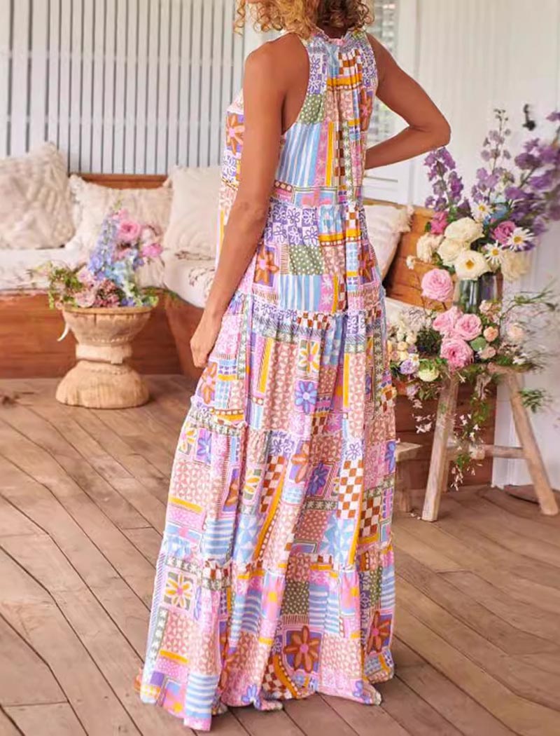 Sleeveless Patchwork Boho Maxi Dress