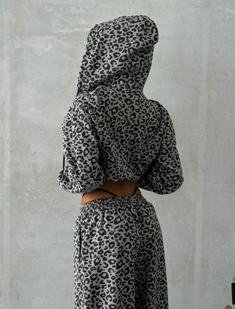 Leopard Print Hoodie and Pants Set