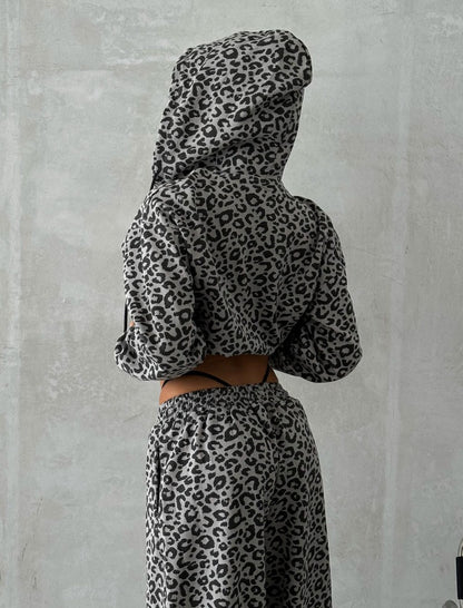 Leopard Print Hoodie and Pants Set