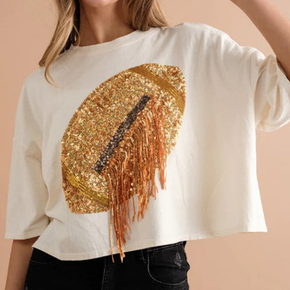 Sequin Fringe Football Graphic Tee