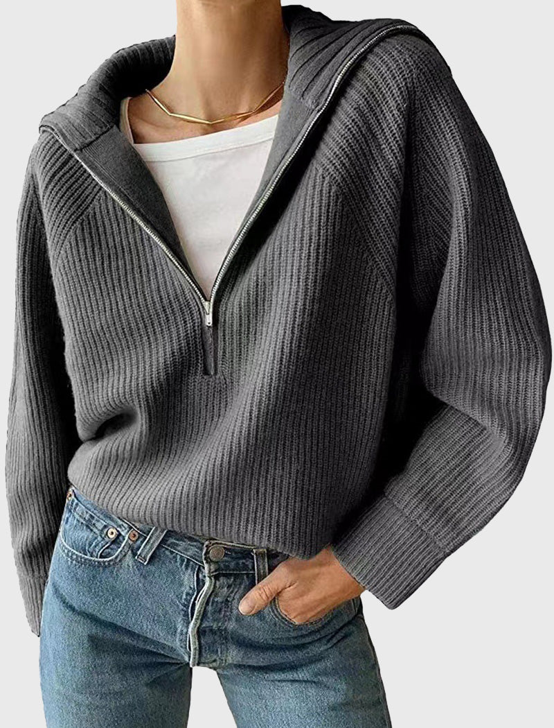 Half-Zip Ribbed Sweater with Relaxed Fit