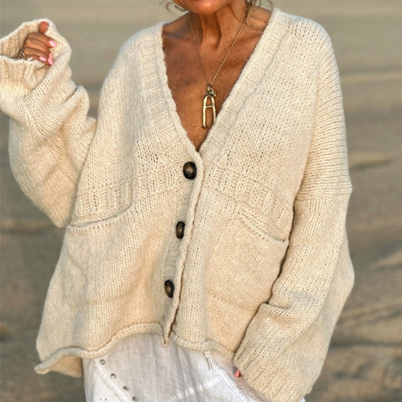 Button-Up Knit Cardigan with Front Pockets