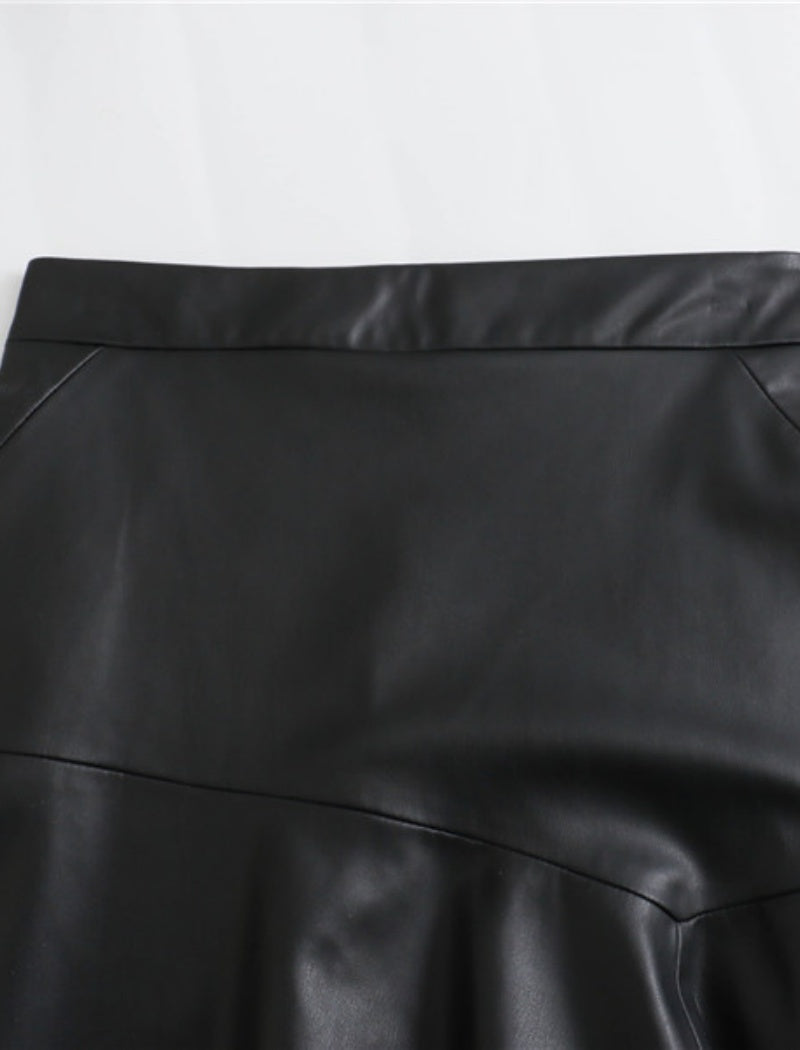 High-Waist Faux Leather Flared Skirt