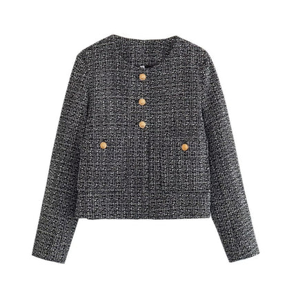 Button-Up Tweed Jacket with Pockets