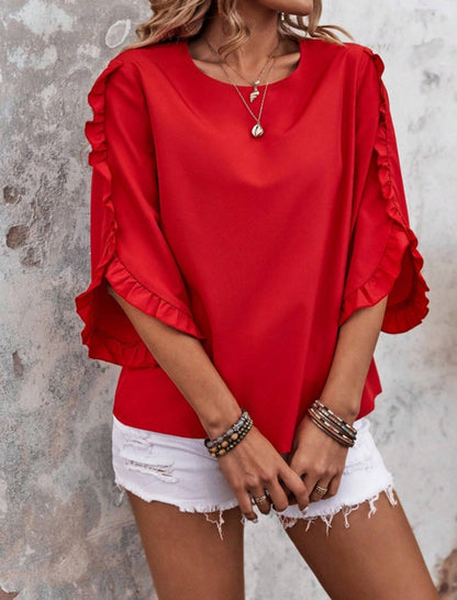 Ruffled Sleeve Loose Fit Top