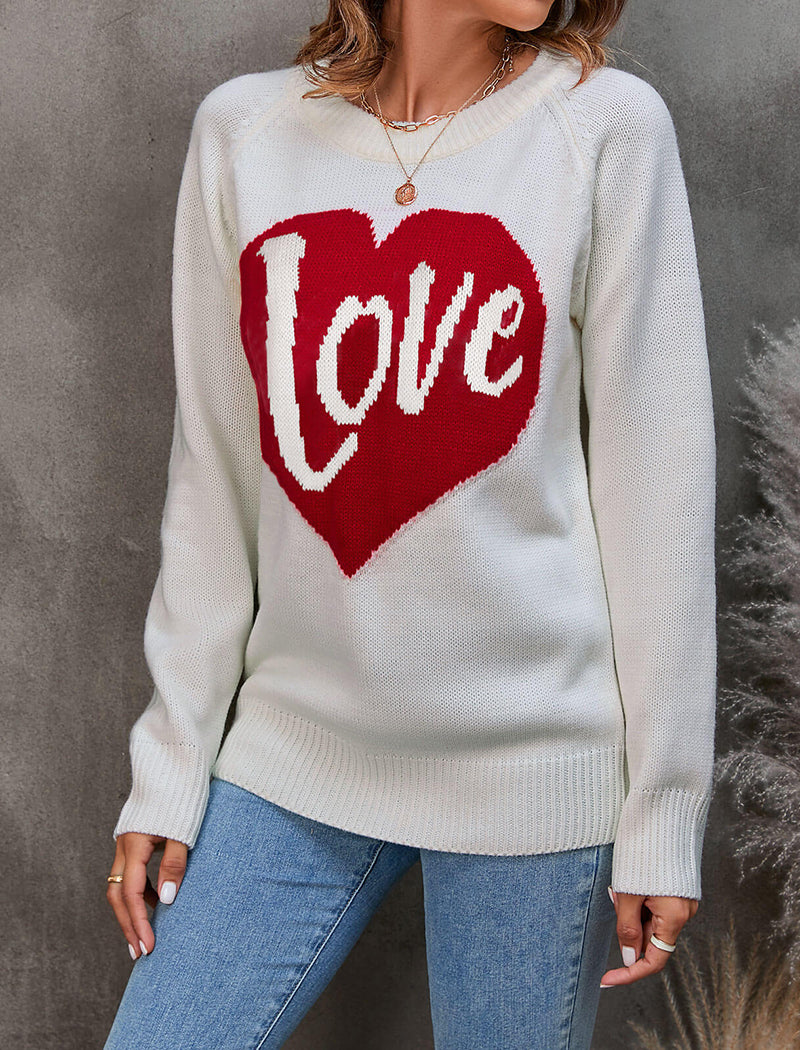 Heart Print Knit Sweater