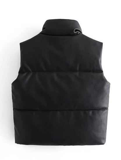 Padded Stand-Collar Sleeveless Vest