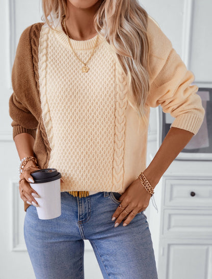 Crew Neck Cable Knit Long Sleeve Top