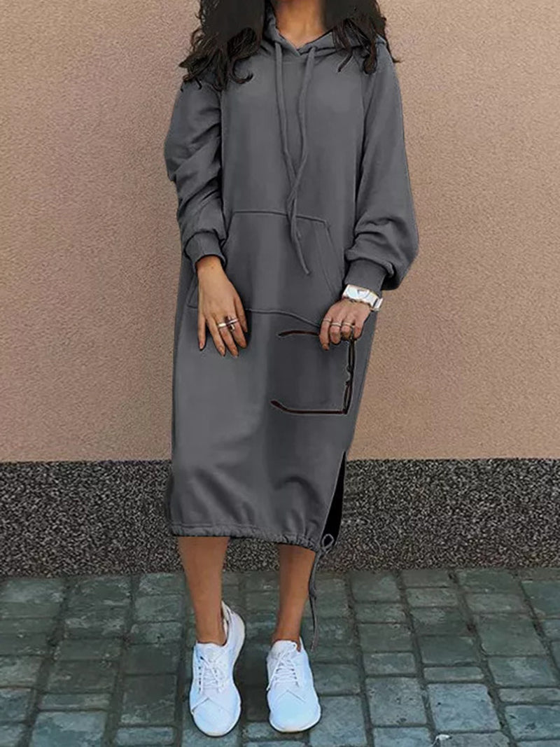 Drawstring Hoodie Midi Dress